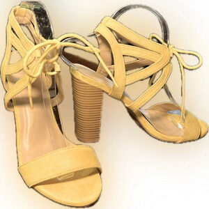 Wild Diva Lounge LaceUp Stacked Heels Bright Yellow Vegan Suede, 9